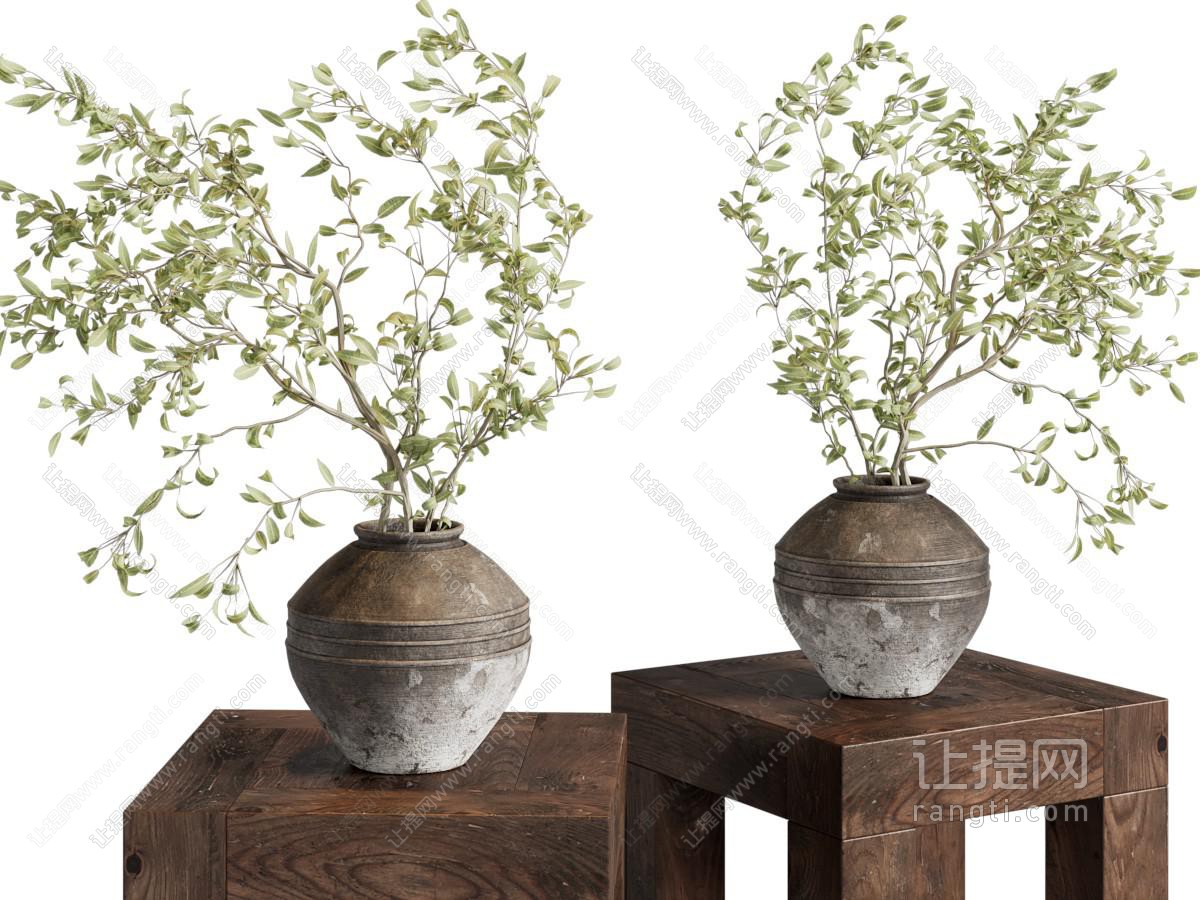 侘寂风陶艺花瓶花卉