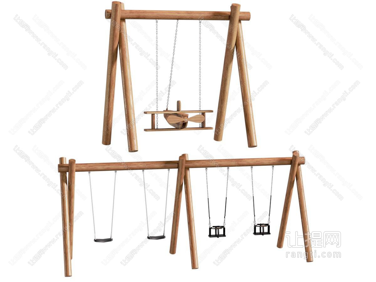现代木质秋千