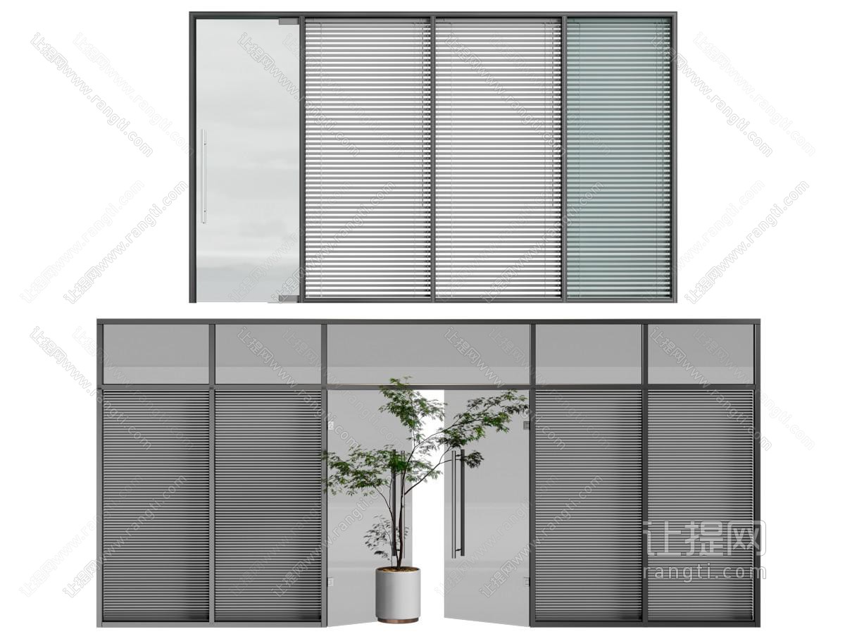 现代办公玻璃双开门