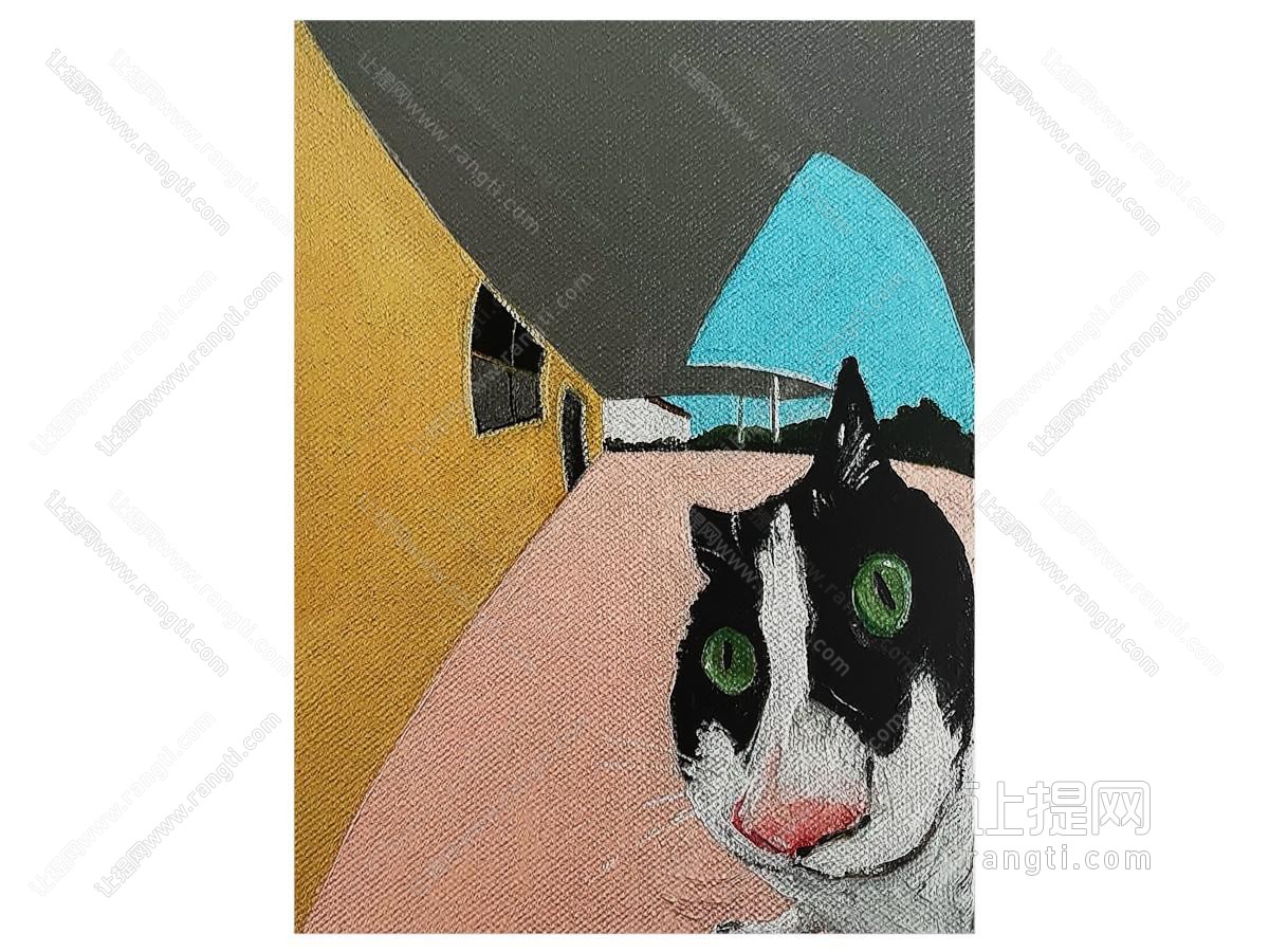 中古风侘寂挂画 装饰画 猫咪抽象艺术挂画