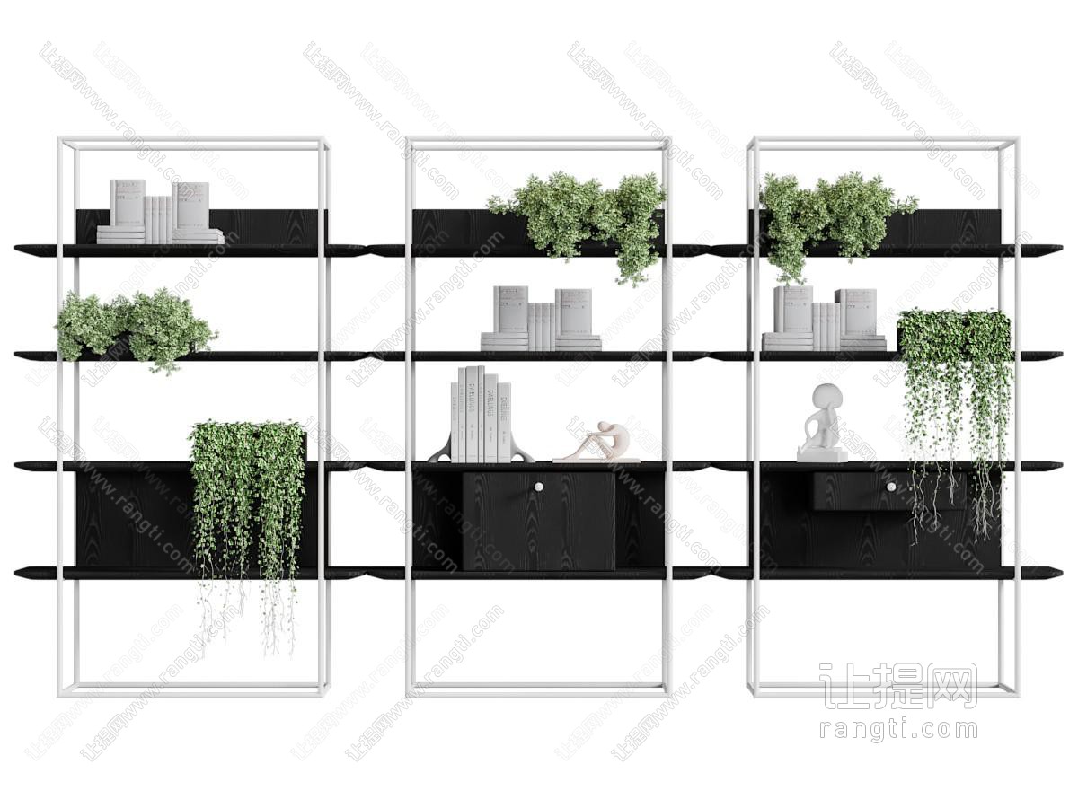 现代绿植书架