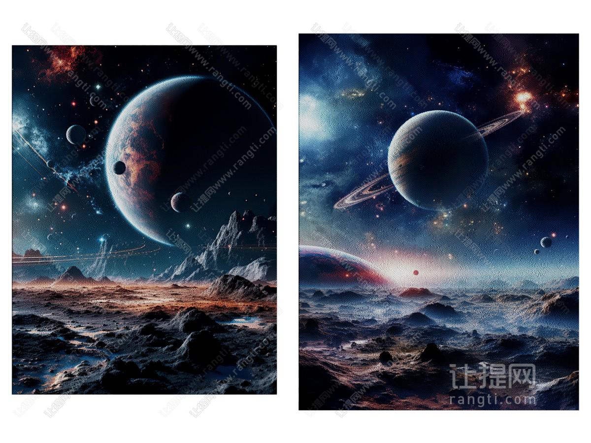 儿童画 肌理画 星球装饰挂画