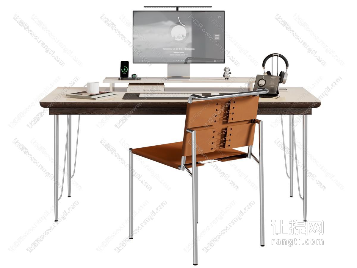 中古复古学习桌椅组合 桌面用品 绿植