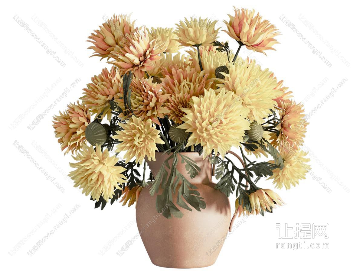 现代陶艺花瓶花卉