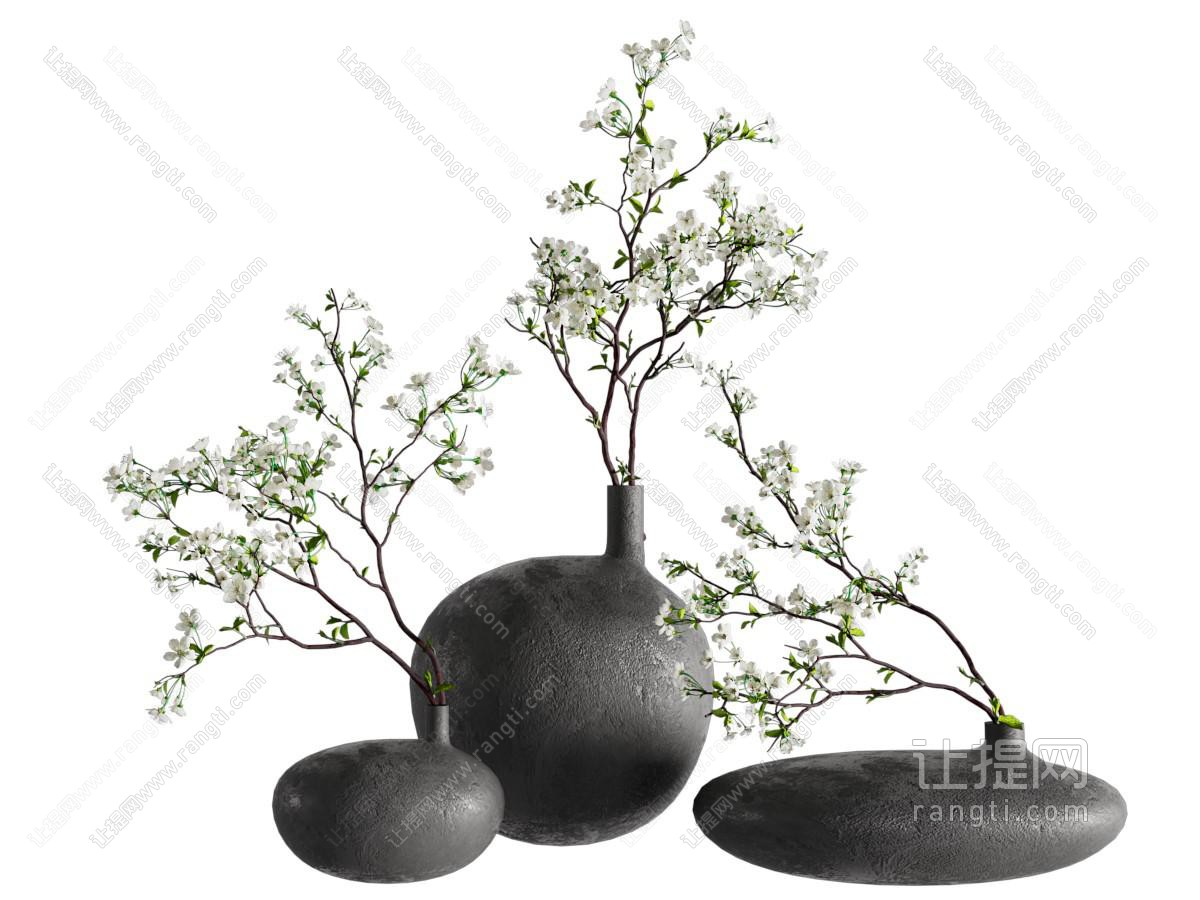 侘寂风陶艺花瓶花卉