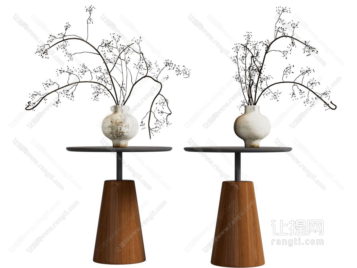 侘寂风陶艺花瓶花卉