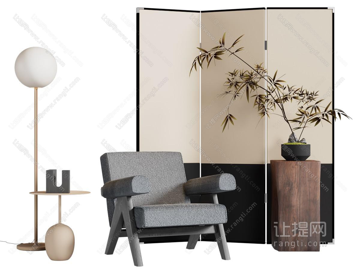 现代中古风屏风 休闲椅子