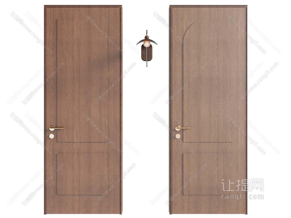 现代中古风木门 房门 平开门
