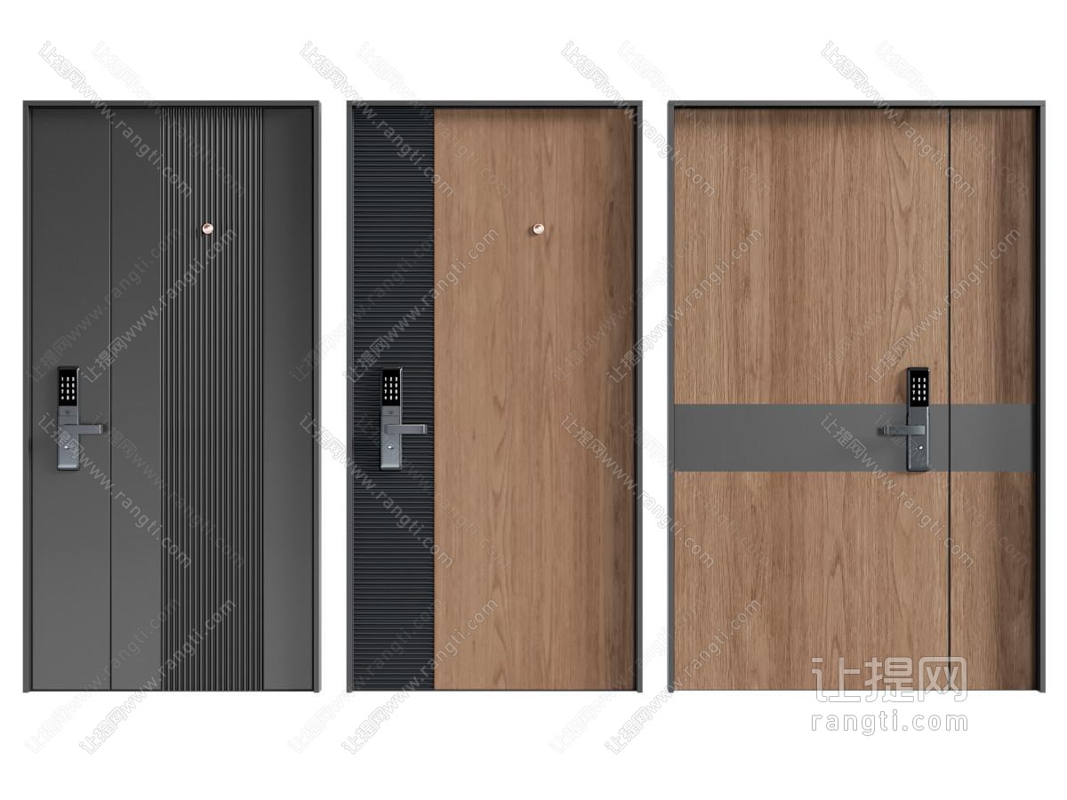 现代门组合 防盗门 子母门 入户门 极简门 智能门