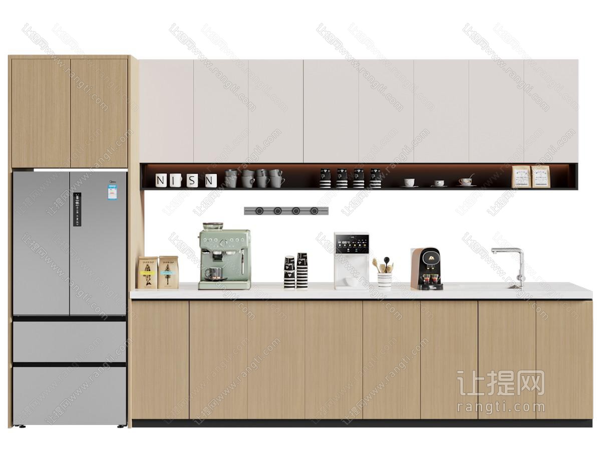 现代办公茶水间 直饮机咖啡机冰箱