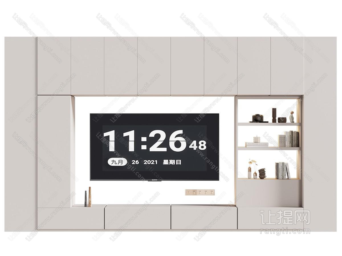 奶油风电视柜 电视背景墙