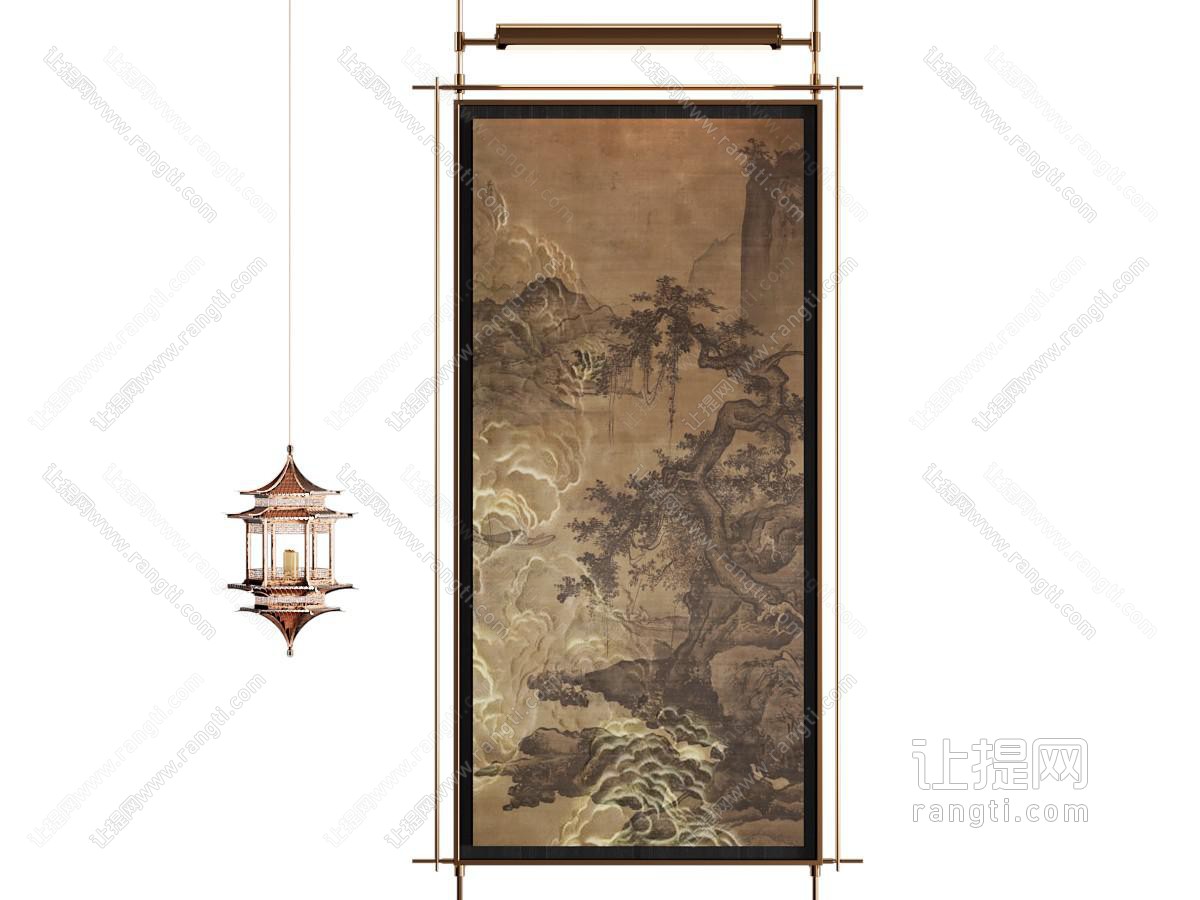 新中式挂画 装饰画 长条挂画 玄关挂画 客厅挂画