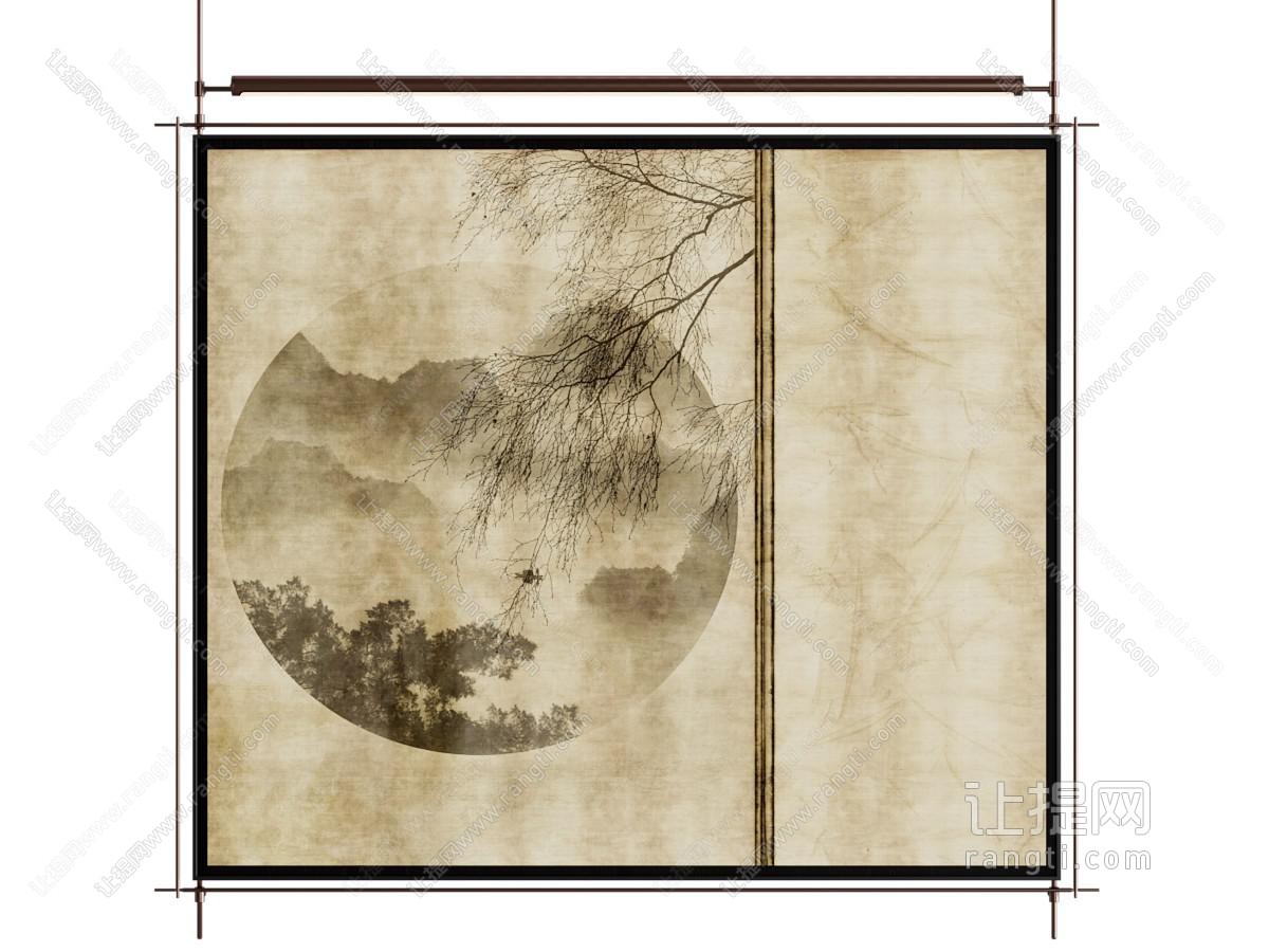 新中式吊杆装饰挂画 水墨