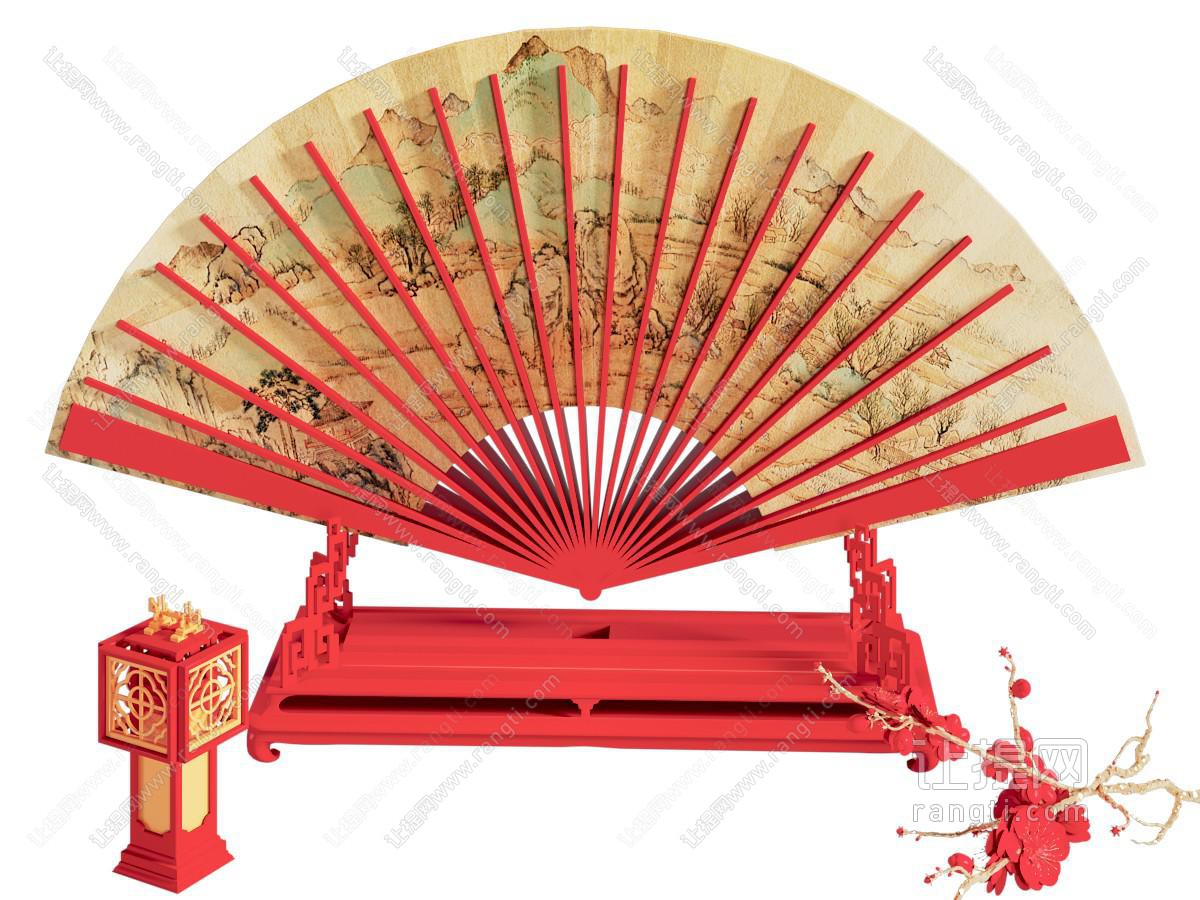 新中式扇子 折扇摆件 美陈