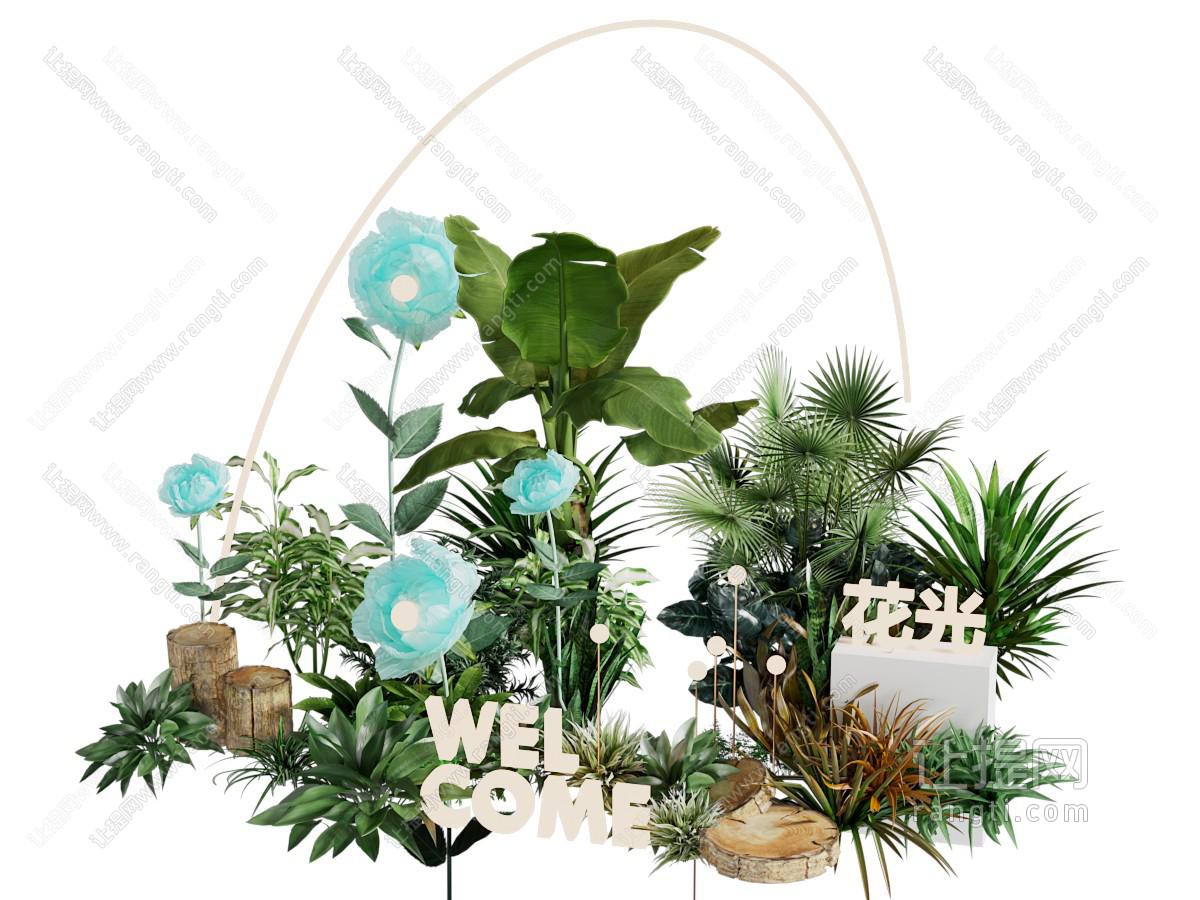 现代网红美陈 植物景观小品 打卡拍照 橱窗