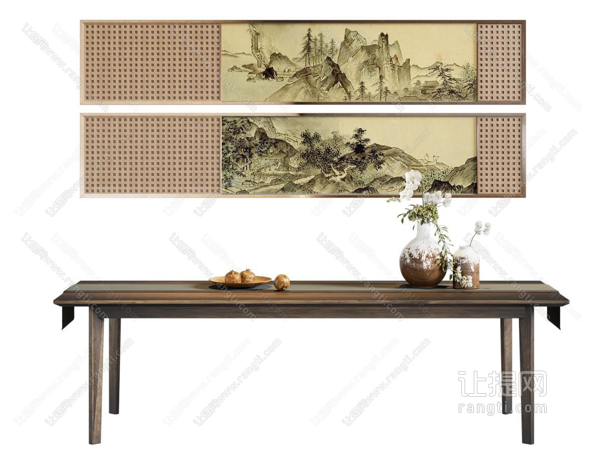 新中式中古风装饰挂画 案几