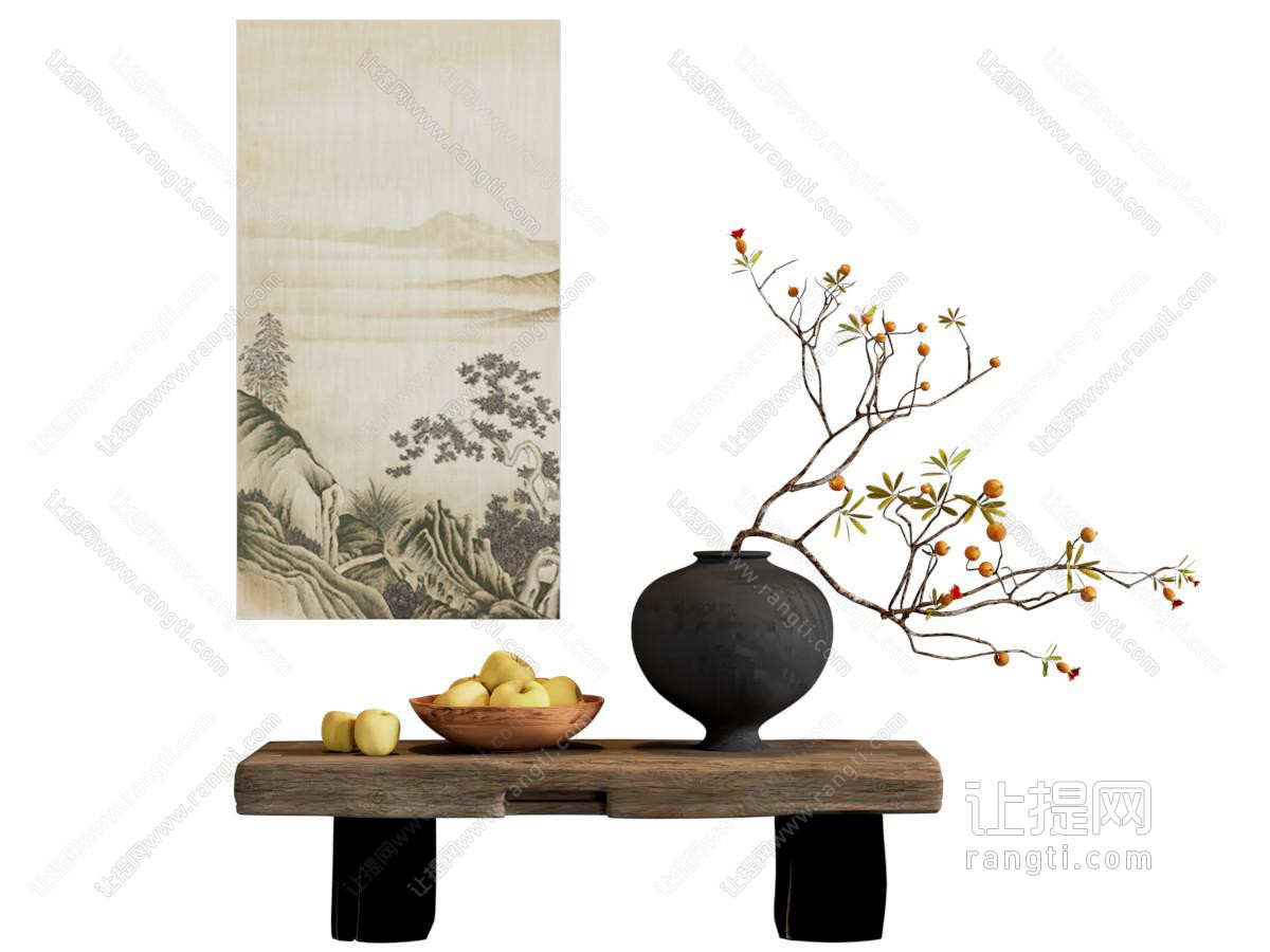 侘寂风中古装饰挂画 摆件组合