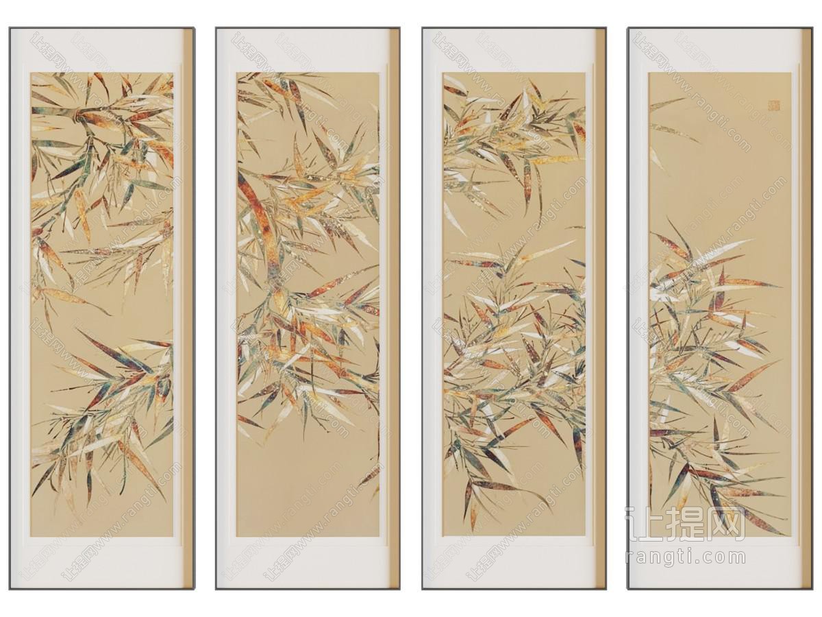 新中式挂画 新中式挂画组 竹子装饰画 国画 办公室挂画