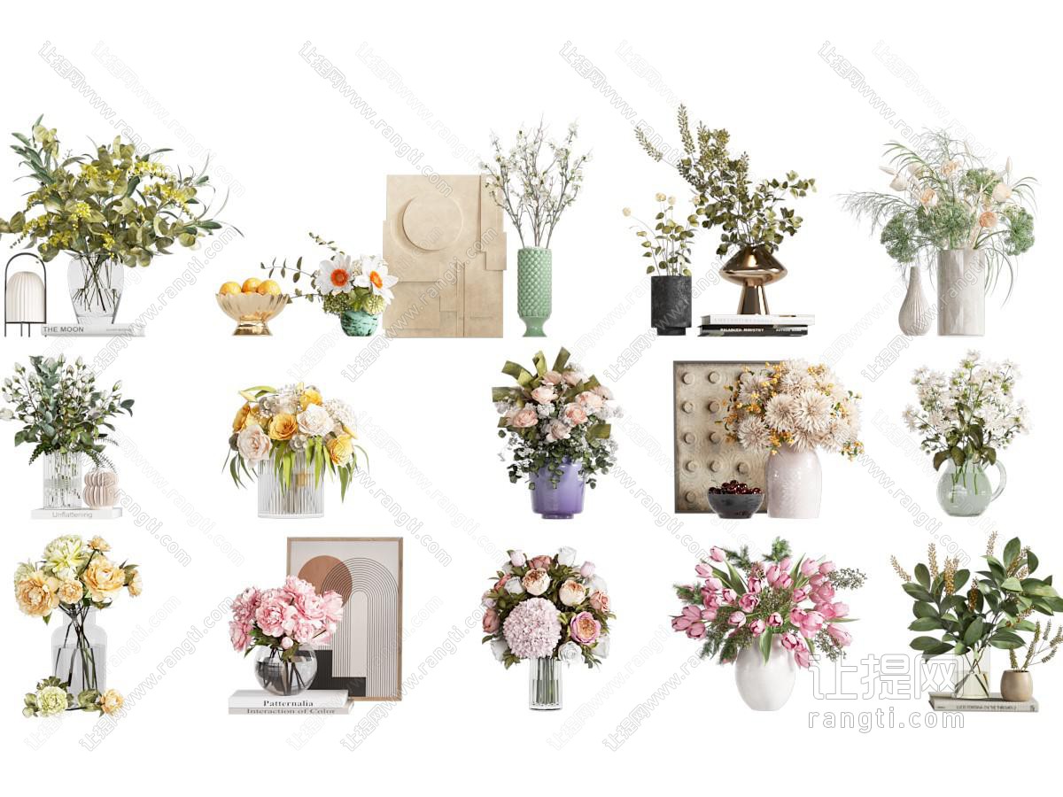 现代极简花艺 花瓶绿植 摆件 鲜花