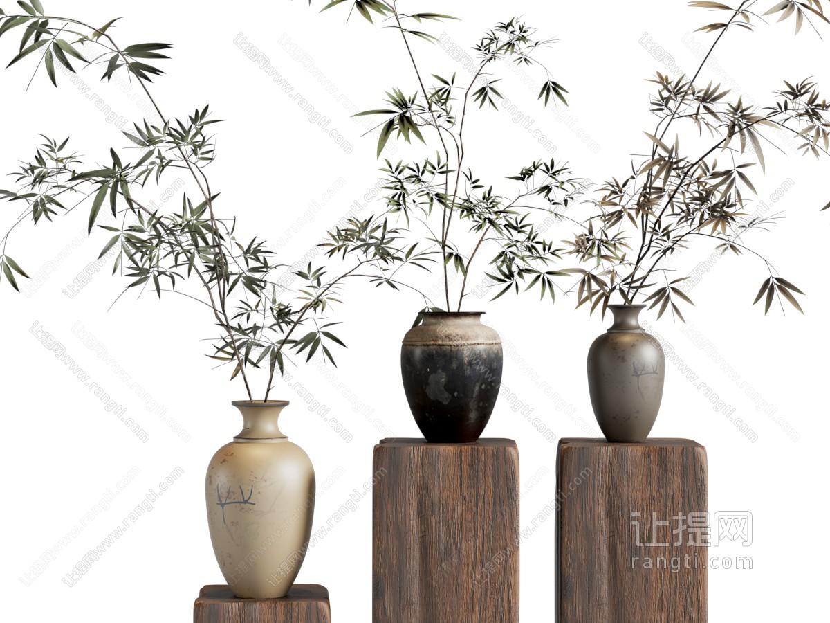 侘寂干枝花艺 中古盆栽干枝 绿植摆件 枯树 陶罐花瓶 侘寂风