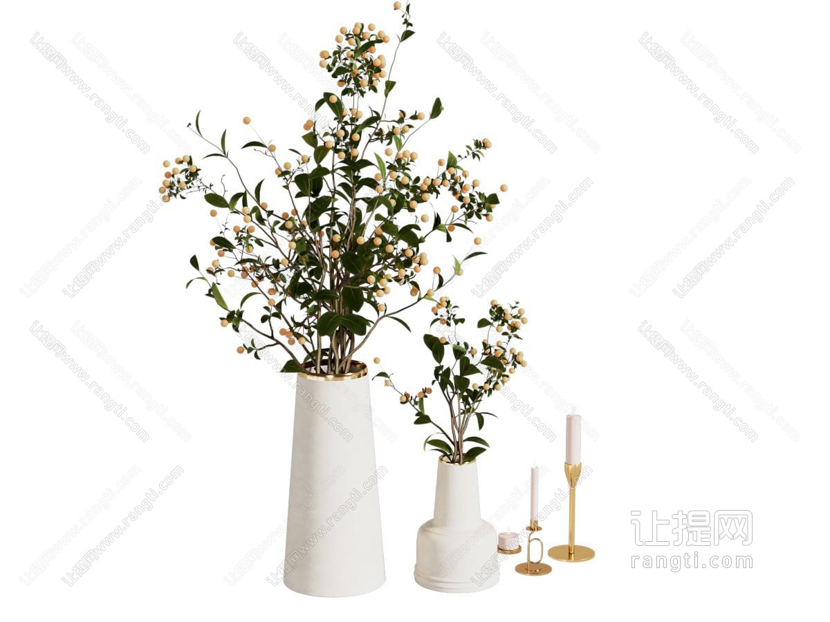 现代花瓶花卉 烛台摆件组合