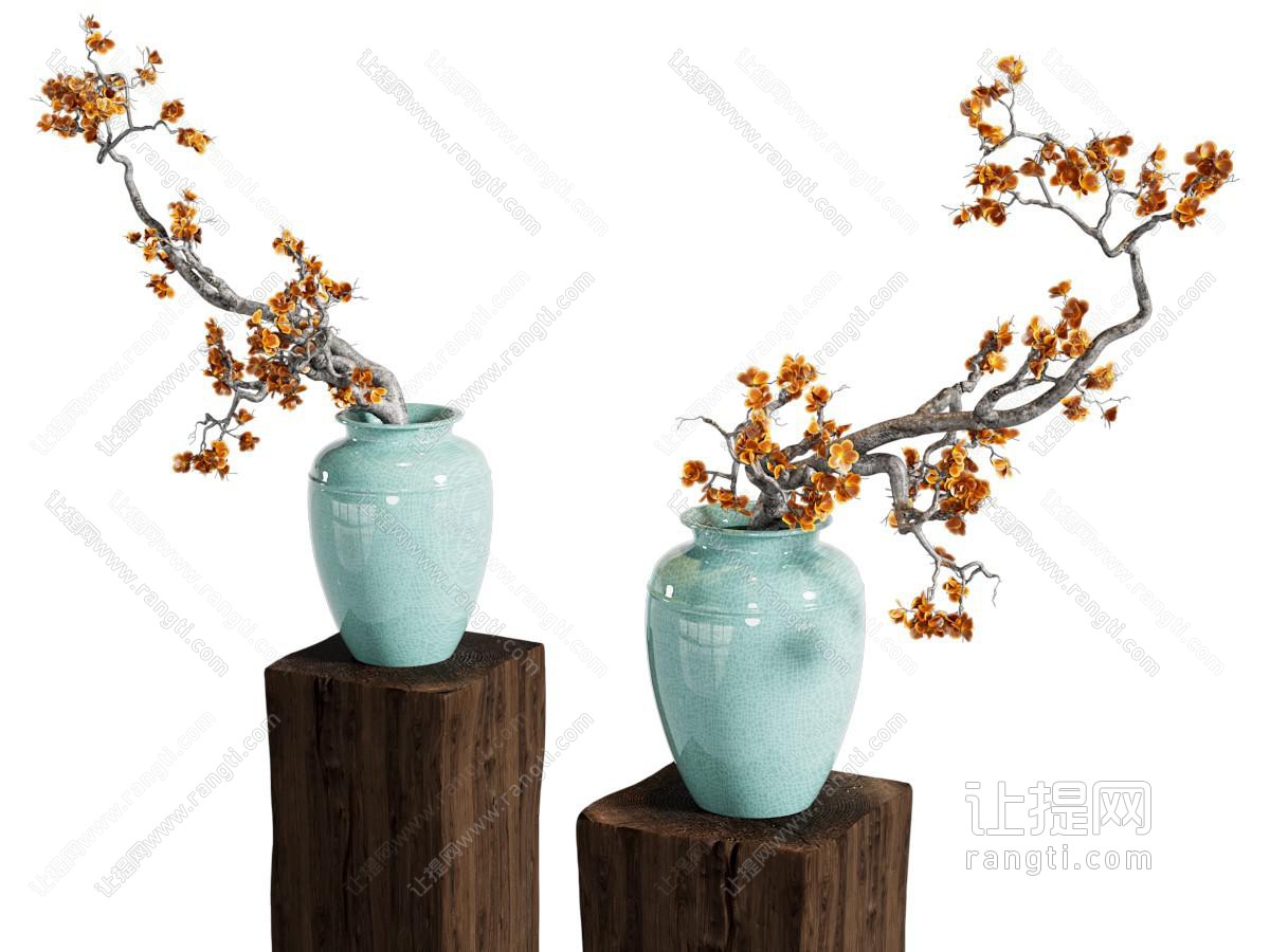 新中式花瓶干支摆件 中古侘寂风 宋式美学 汝瓷 景观小品