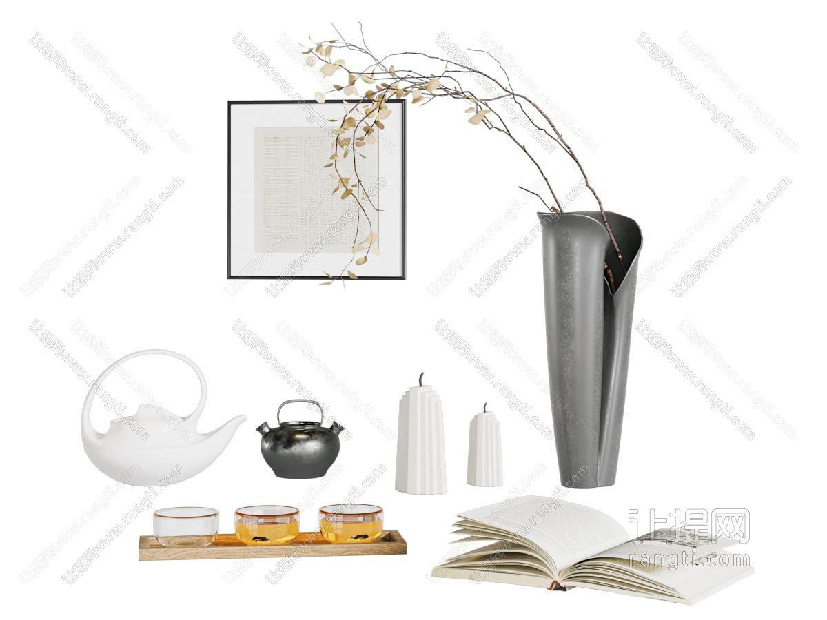 侘寂中古摆件组合 陶瓷花瓶 餐桌摆件 茶具组合 茶壶