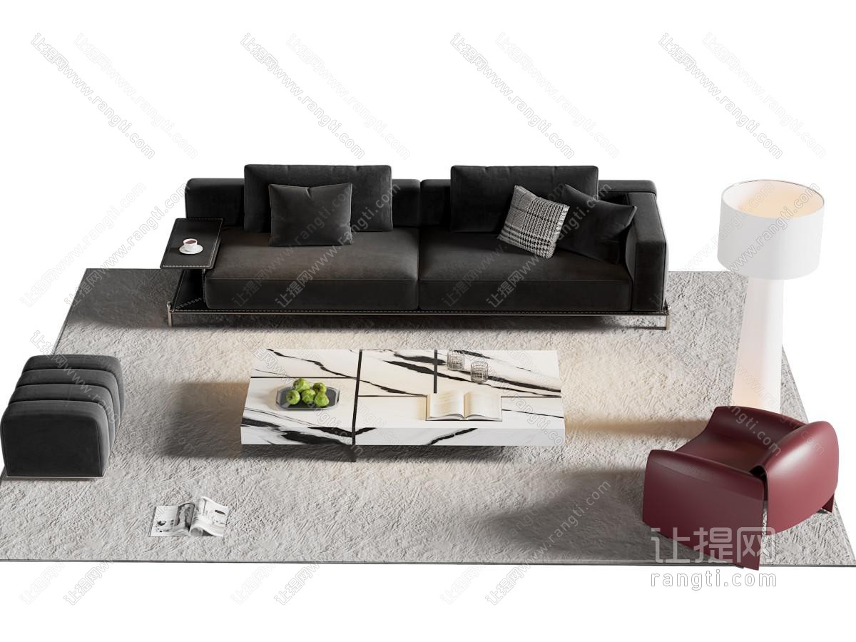现代双人沙发 休闲椅子和茶几组合