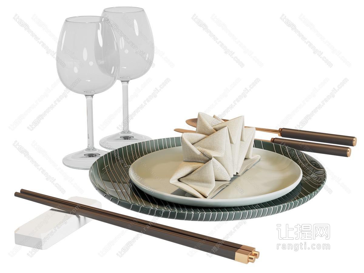 现代高脚酒杯 筷子 碟子餐具组合