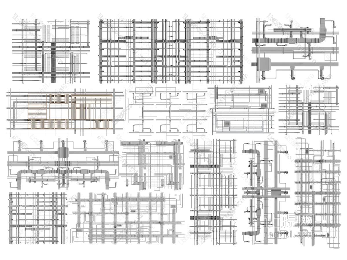 现代工业吊顶 吊顶 空调管道 吊顶 管道吊灯 异形吊顶