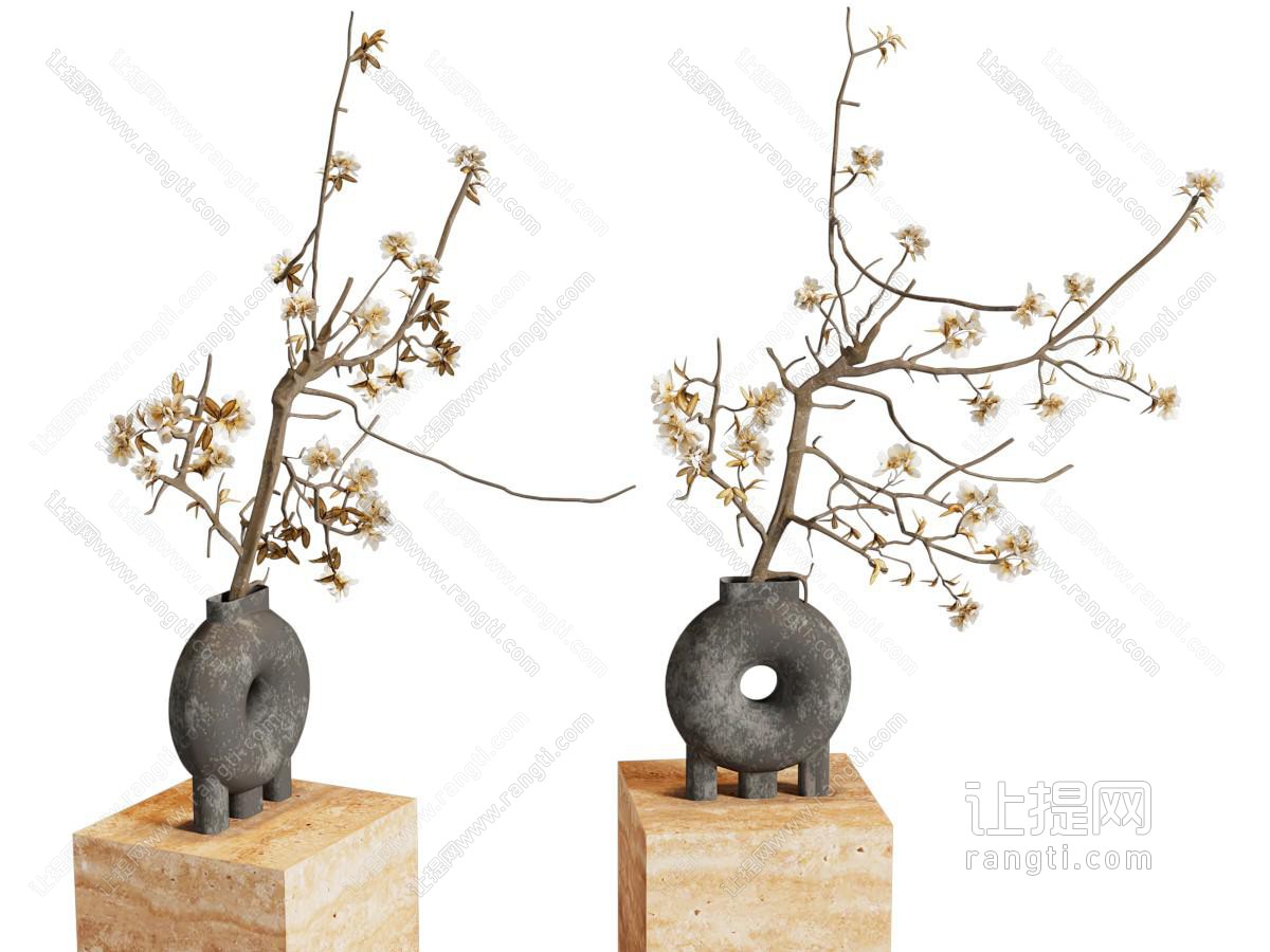 现代枯枝陶罐 花艺 花瓶