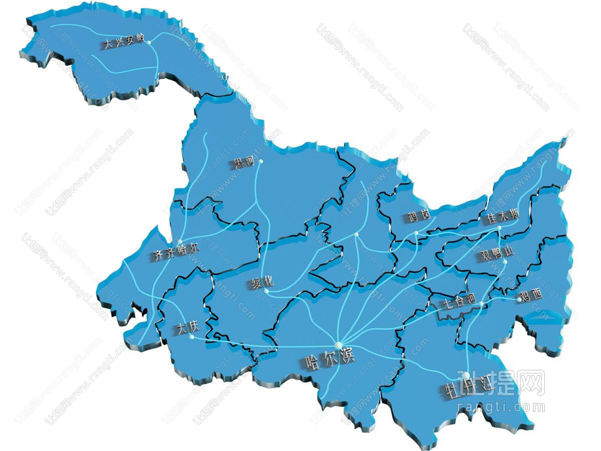现代黑龙江地图墙饰