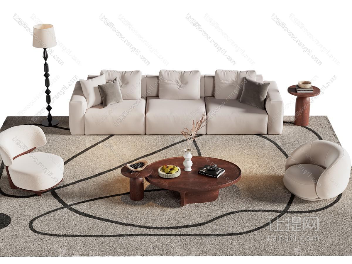 现代中古沙发组合