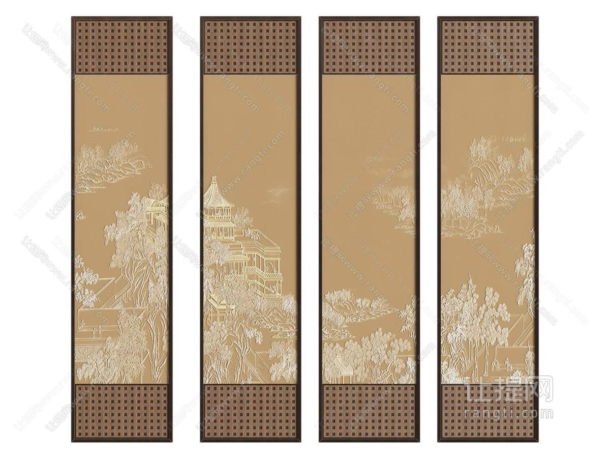 新中式建筑画 艺术画 装饰画 组合画