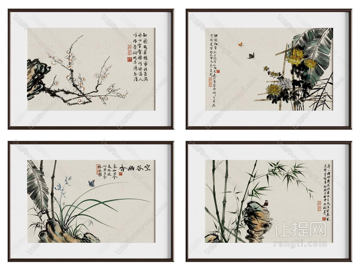 新中式挂画 组合画 国画