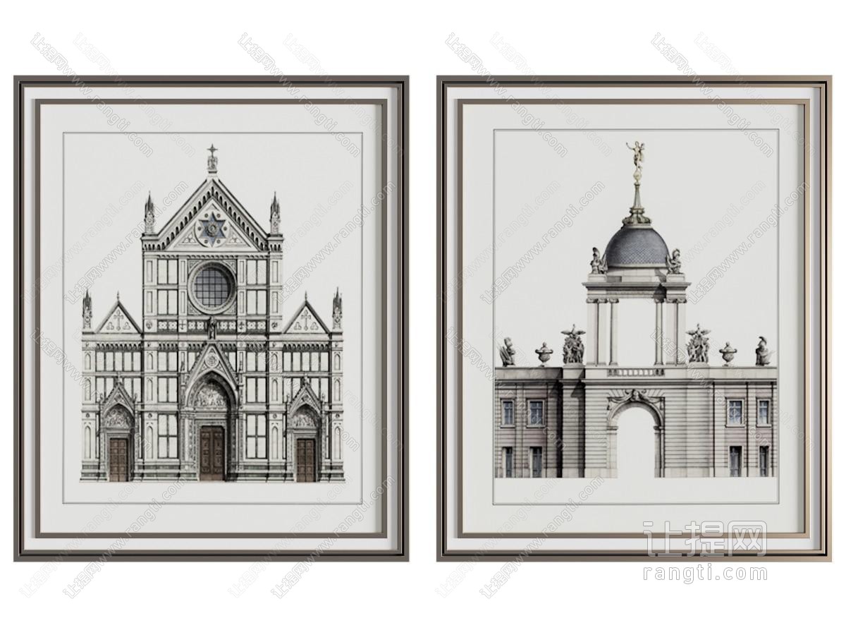 美式建筑装饰挂画