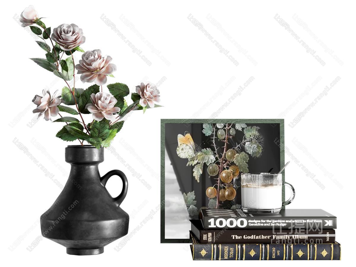 侘寂中古风摆件组合 花瓶花艺 挂画 绿植 摆件 饰品