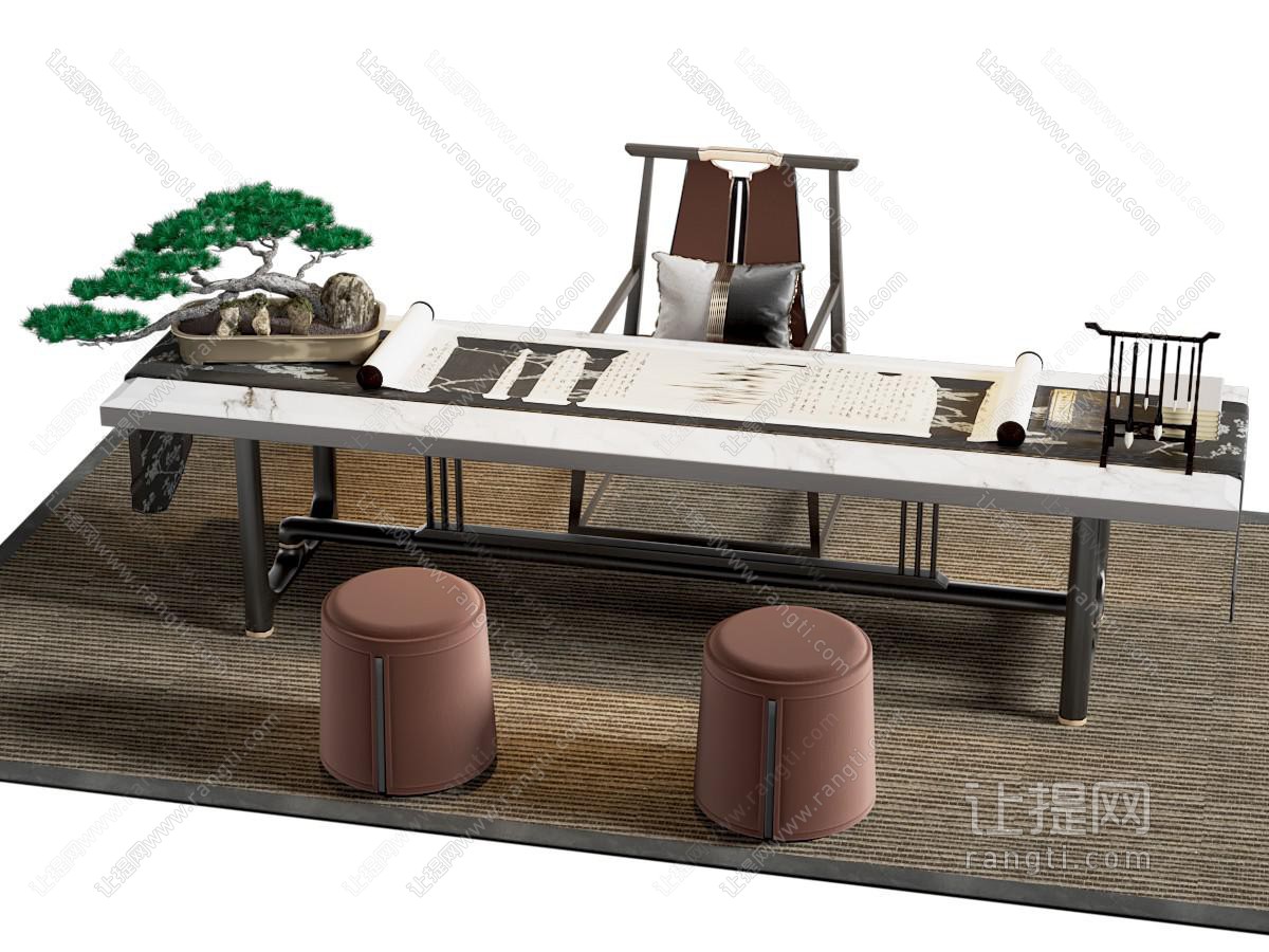 新中式书桌椅组合
