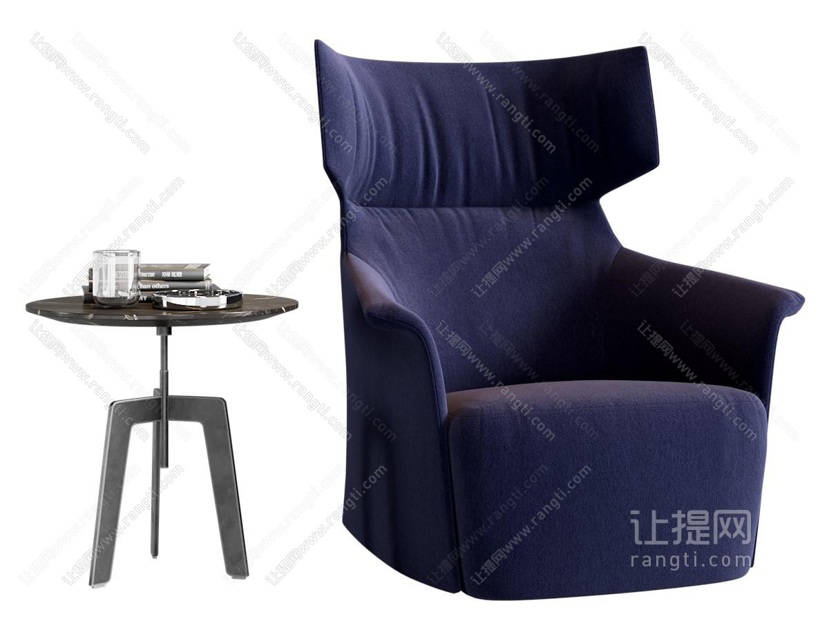 现代单人沙发 边几