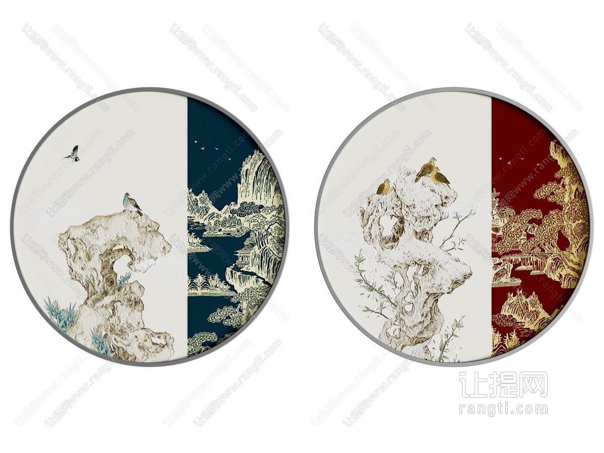 新中式圆形装饰挂画