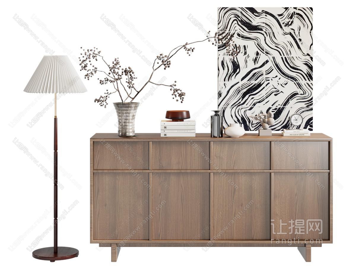 现代中古风玄关柜 落地灯