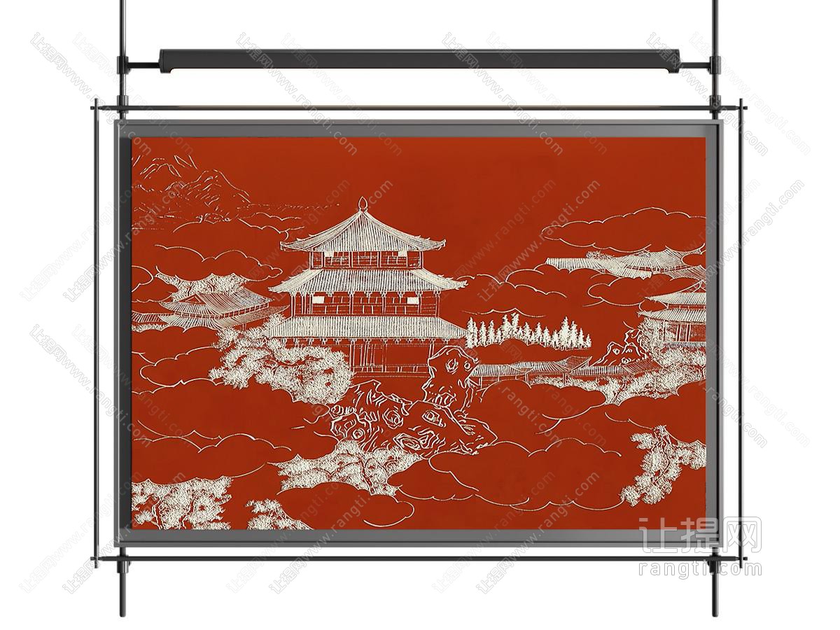 新中式建筑画 肌理画 装饰画 壁画灯