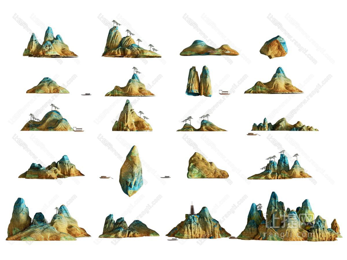 千里江山图 青绿山水 山峰 水墨画 国风