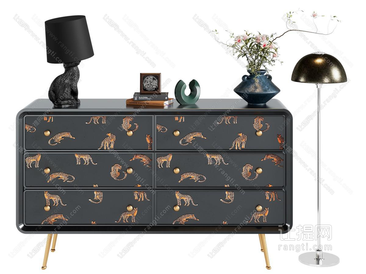 中古风斗柜 玄关柜 豹子印花柜