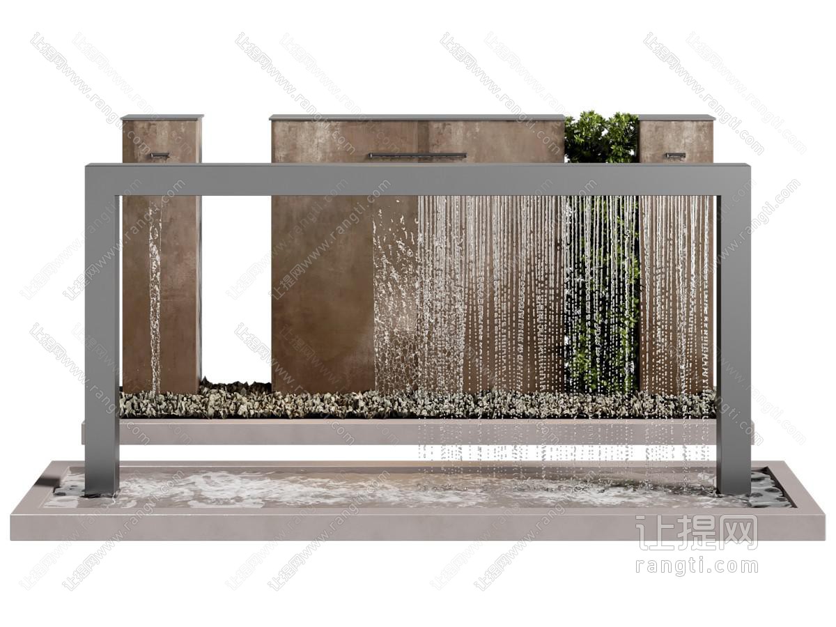 现代叠水景墙 喷泉水景 喷泉水池 瀑布