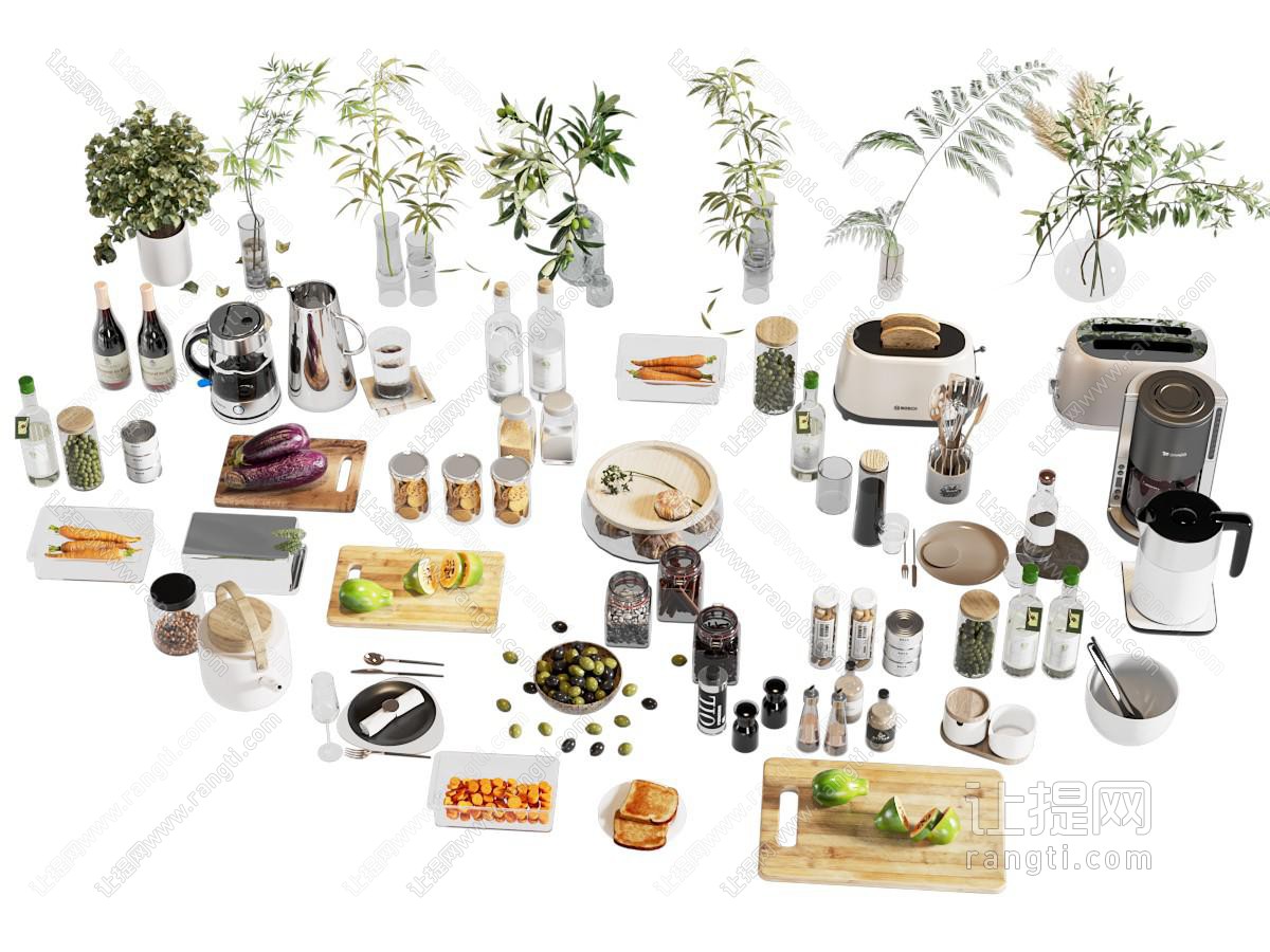 现代摆件组合 厨房用品 厨具 餐具 厨房电器 艺术摆件