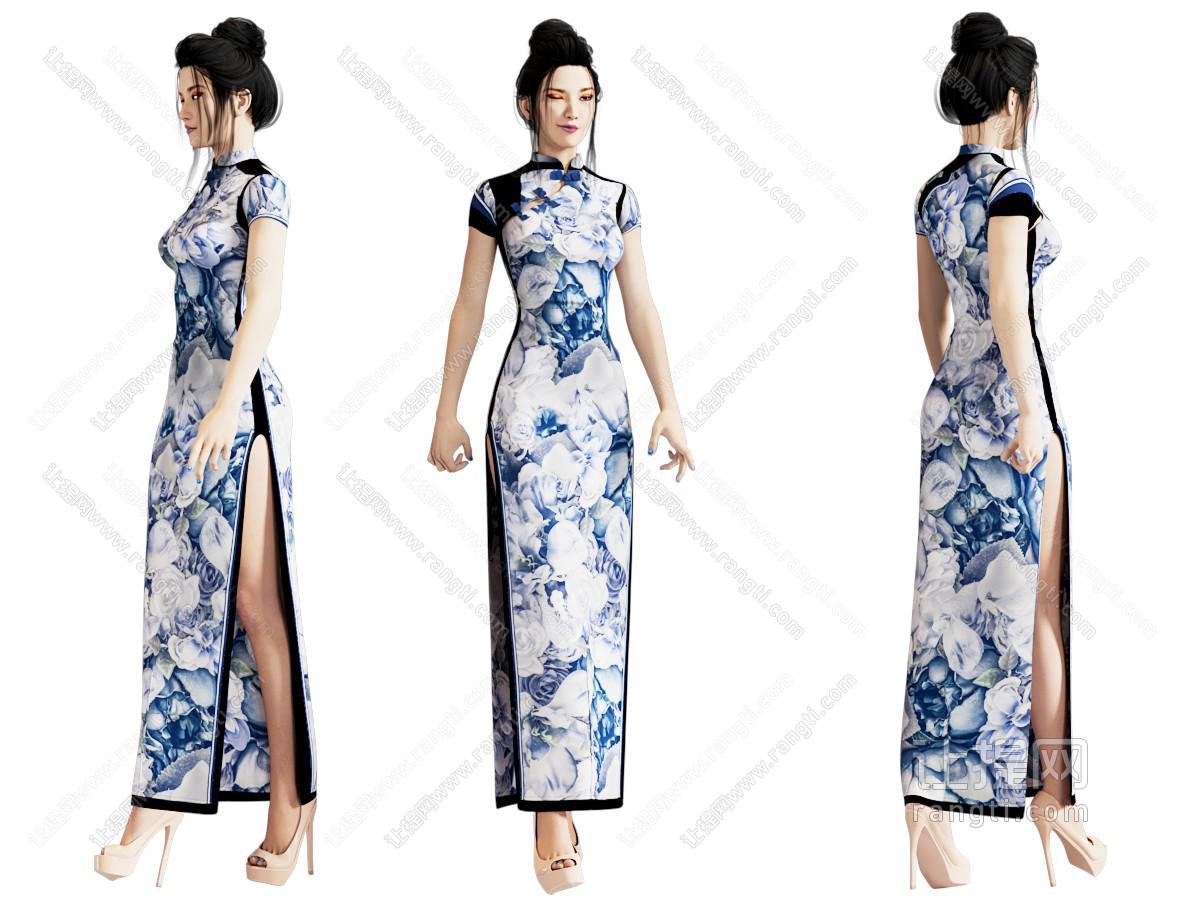 现代穿旗袍的女人 人物