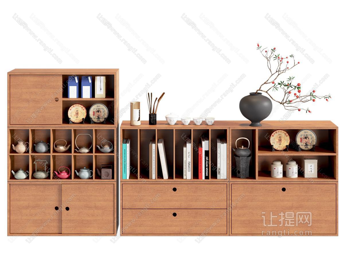新中式茶柜 茶叶展示柜 博古架 茶具 茶叶罐 储物柜