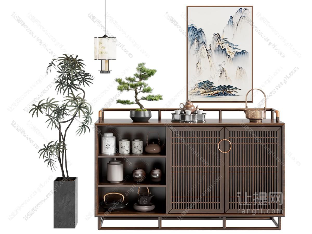 新中式中古实木茶水柜 储物柜 餐边柜