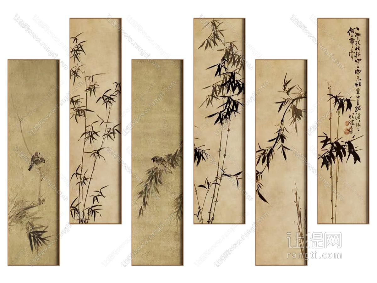 新中式挂画 竹子画 竖挂画